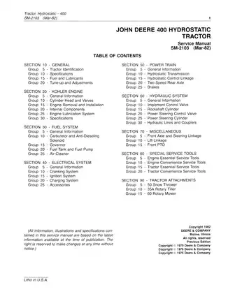 John Deere 400 Hydrostatic Tractor Service Manual (SM-2103) - Comprehensive Guide for Maintenance and Repairs Preview image 3