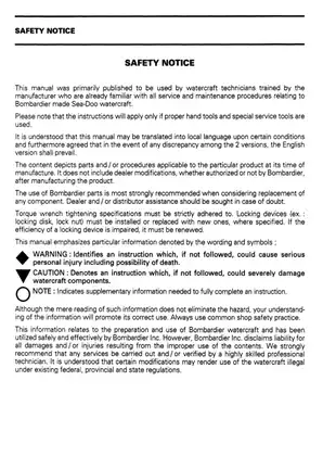 1995 Bombardier Sea-Doo Watercraft Shop Manual: SP, XP, GTS & GTX Models Preview image 4
