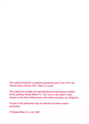 Honda TRX400FA FourTrax ATV Owner's Manual (2003) - Essential Guide for Safety and Maintenance Preview image 2