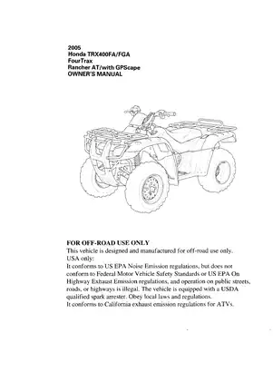 2005 Honda TRX400FA Rancher ATV owners manual Preview image 3