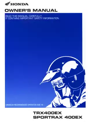 Honda TRX400EX Sportrax 400EX Owner's Manual - Essential Guide for Safe ATV Riding