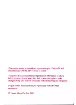 Honda TRX400EX Sportrax 400EX Owner's Manual - Essential Guide for Safe ATV Riding Preview image 2