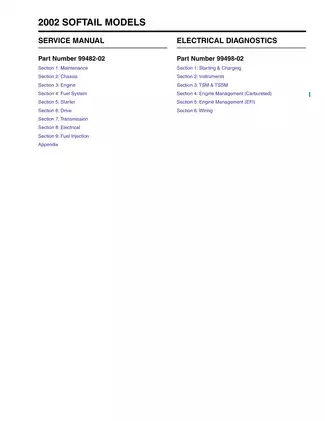 2002 Harley-Davidson Softail Models Service Manual Preview image 1