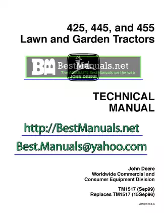 John Deere 400 series, 425, 445, 455 garden tractor technical manual Preview image 1