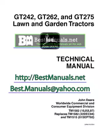 John Deere GT242, GT262, GT275 lawn and garden tractor technical manual - Preview image 1