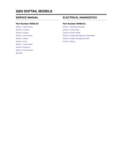 2003 Harley-Davidson Softail FXST, FXSTB, FXSTC, FLSTF, FLSTS, FXSTD Service Manual (P/N 99482-03) – preview page 1
