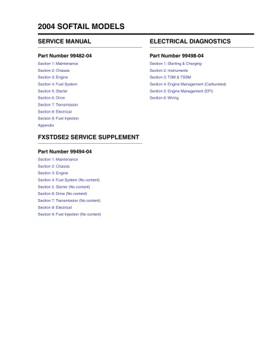 Preview: Harley-Davidson Softail (FXST, FLSTC, FLSTF, FXSTB, FXSTS, FXSTD) 2004 Service Manual (P/N 99482-04)