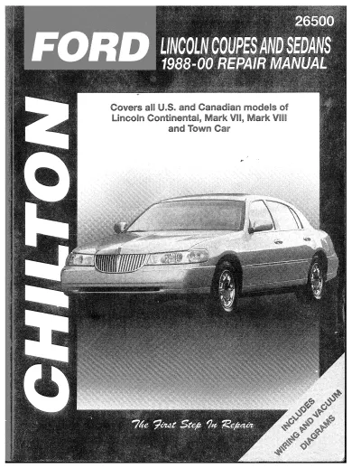 Preview: 1988–2000 Ford Lincoln Town Car, Continental, Mark VII, Mark VIII Service Manual (P/N 0-8019–9314-8)