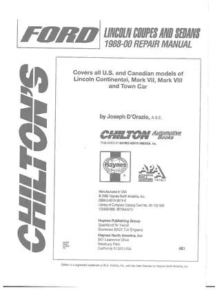 1988-2000 Lincoln Continental, Mark VII, Mark VIII, Town Car repair manual Preview image 2