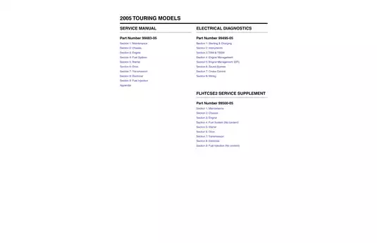 2005 Harley-Davidson Touring Models Maintenance and Service Manual Preview image 1
