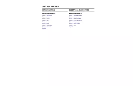 2007 Harley-Davidson FLT Models Service Manual - Comprehensive Maintenance, Troubleshooting and Repair Guide