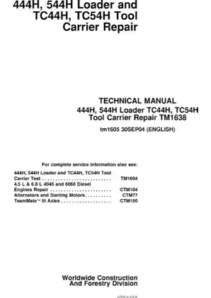 John Deere 444H, 544H, TC44H, TC54H wheel loader technical manual Preview image 1