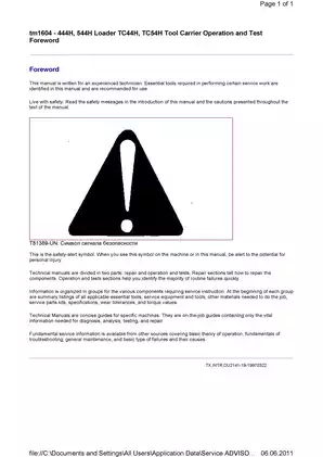 1996-2004 John Deere 444H, 544H, TC44H, TC54H wheel loader technical manual Preview image 1