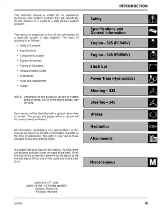 John Deere 325 and 345 Lawn Tractor Technical Manual (TM1574) - Comprehensive Service Guide Preview image 3