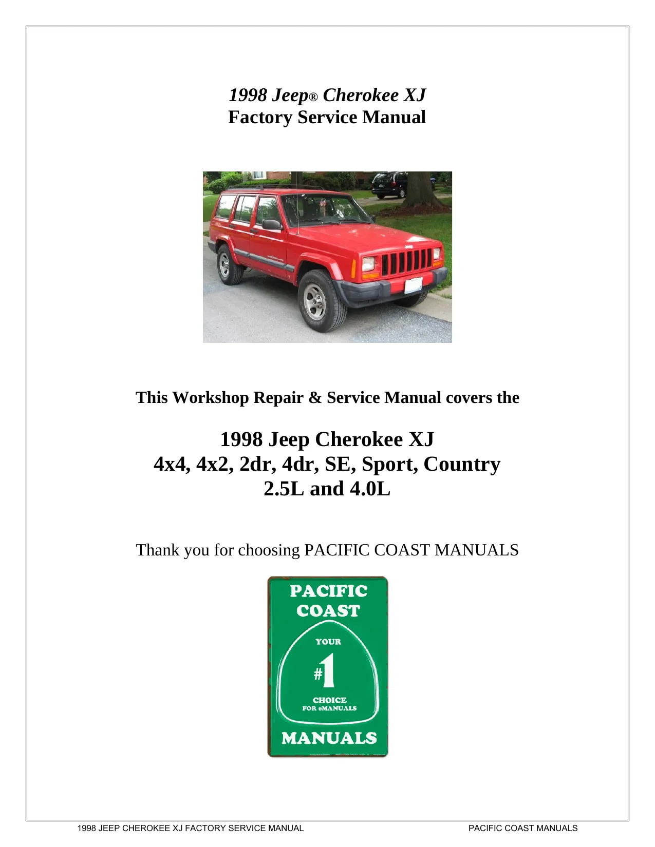 1998 Jeep Cherokee XJ Factory Service Manual
