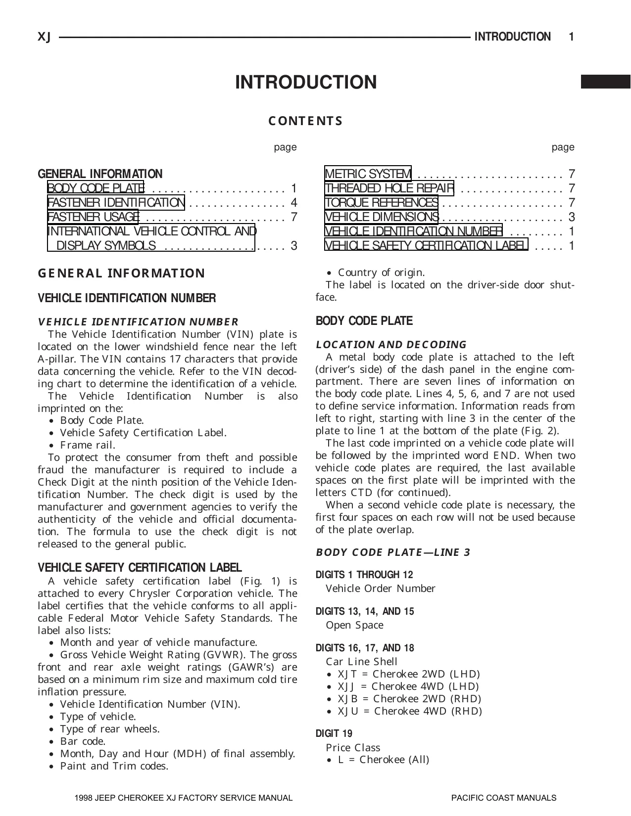 1998 Jeep Cherokee XJ Factory Service Manual Preview image 3