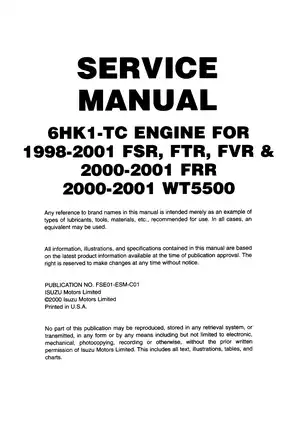 Isuzu Commercial Truck Forward Service Manual (1998-2001) for 6HK1-TC Engine Preview image 4