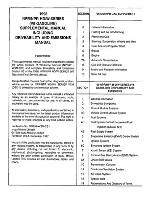 1998 Isuzu NPR/NPR HD W-Series V8 Gasoline Engine Service Manual Preview image 2