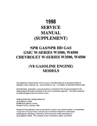 1998 Isuzu NPR, NPR HD W series, GMC Chevrolet W3500, W4500 engine repair manual Preview image 5