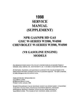 1998 Isuzu NPR/NPR HD W-Series V8 Gasoline Engine Service Manual Preview image 5
