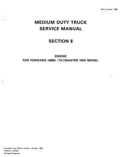 Preview: 1988 Isuzu Forward 4000 / Tiltmaster W4 OEM Service Manual - Engine Section 6A