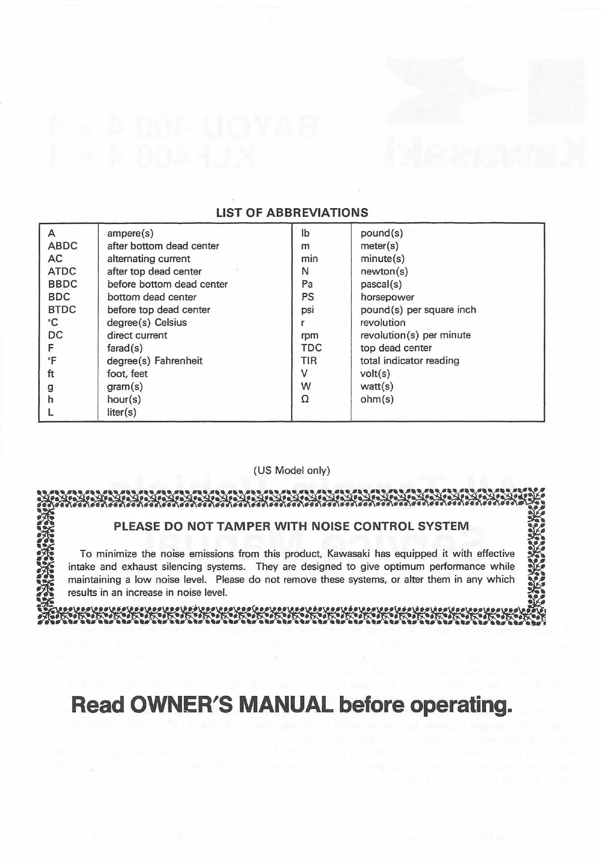 Kawasaki Bayou 400 Service Manual (1998-1999 Models) - Digital Download Preview image 2