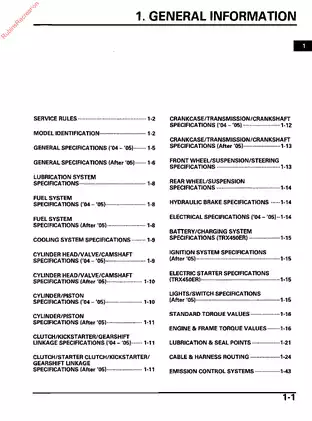 2004-2009 Honda TRX450R, TRX450ER service manual Preview image 4