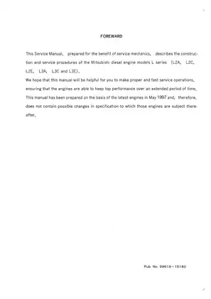 Mitsubishi L-Series Diesel Engine Service Manual - Comprehensive Guide (2001) Preview image 2