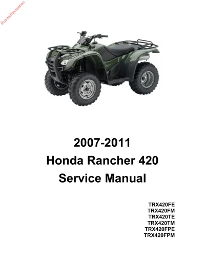Preview: 2007–2011 Honda Rancher 420 TRX420FE, TRX420FM, TRX420TE, TRX420TM, TRX420FPE, and TRX420FPM  Service Manual (P/N 61HP404)