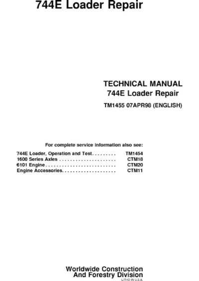 Preview: John Deere 744E Loader Repair Manual (P/N TM1455)