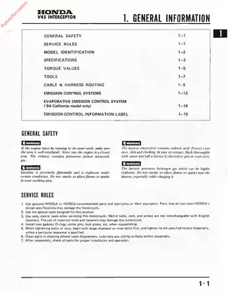 1983-1985 Honda Interceptor VF750F, VF700F service manual Preview image 3