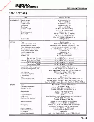 1983-1985 Honda Interceptor VF750F, VF700F service manual Preview image 5