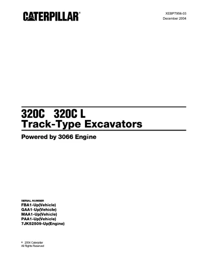 Preview: Caterpillar 320C / 320C L Track-Type Excavator Service Manual (P/N XEBP7956-03)