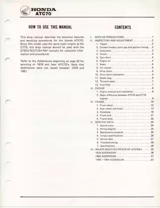 Honda ATC70 Shop Manual (1973-1984) - Comprehensive Repair Guide Preview image 3