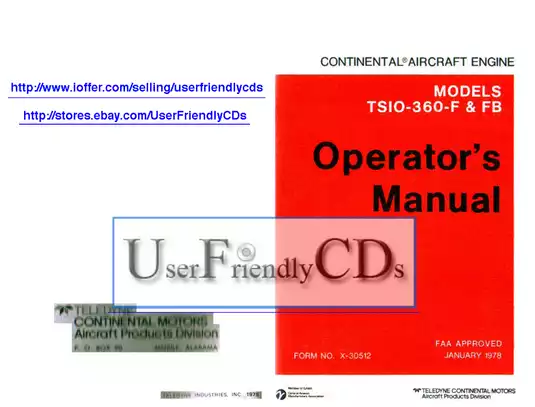 Continental TSIO-360 F & FB aircraft engine operator's manual Preview image 1