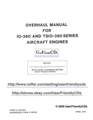 Comprehensive Overhaul Manual for 10-360 and TSIO-360 Aircraft Engines