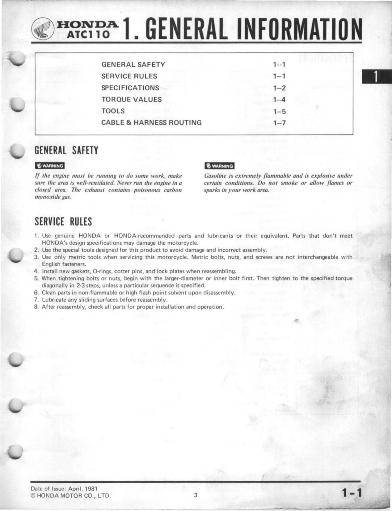 1981-1984 Honda ATC110 manual Preview image 5