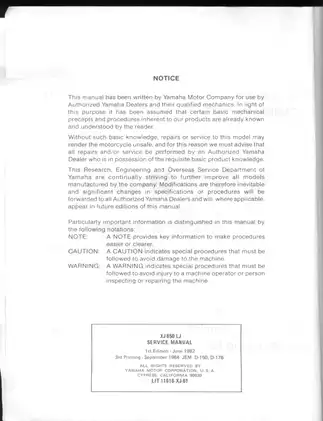 Yamaha XJ650LJ Turbo Service Manual - Comprehensive Repair Guide Preview image 3