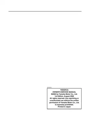 Yamaha YZ250F (2005) Owner’s Service Manual Preview image 2