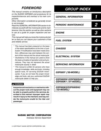 Suzuki GSF600S / GSF600 Service Manual (1999-2002) - Comprehensive Guide for Maintenance & Repair Preview image 2