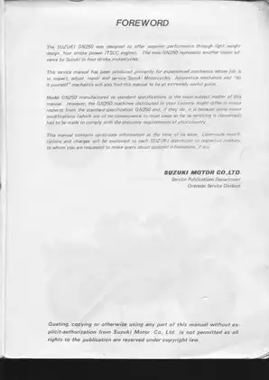 Suzuki GN250 Motorcycle Service Manual | Comprehensive Repair & Maintenance Guide Preview image 2