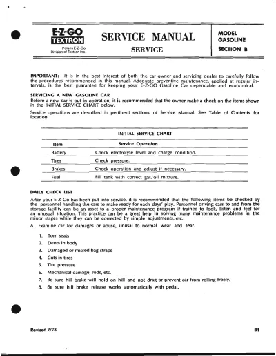 1970–1990 E-Z-GO GX440 / GX444 Gasoline Car Service Manual (P/N A-12719-G1)