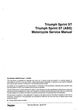 2005-2009 Triumph Sprint ST 1050 ABS sport touring motorcycle service manual