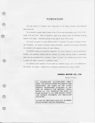 Honda 90 Series Motorcycle Shop Manual (S90, CL90, CD90, C90, CT90) Preview image 2