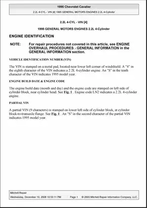 1995-2005 Chevrolet Cavalier engine manual
