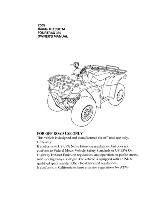 Honda TRX350TM FourTrax 350 Owner’s Manual (2005) - Complete Guide to Off-Road Riding and Maintenance Preview image 3
