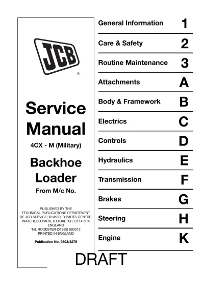 Preview: JCB 4CX-M Military Backhoe Loader 2001–2007 Service Manual (P/N 9803/3275)