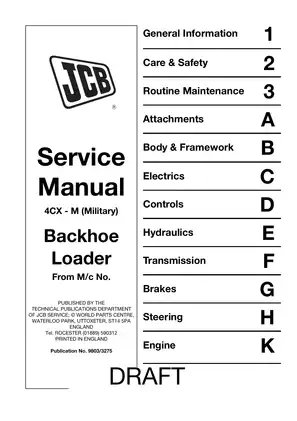 JCB 4CX Backhoe Loader Service Manual (Publication No. 9803/3275)