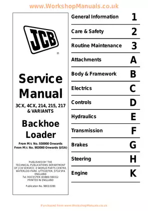 JCB 3CX, 4CX, 214, 215, 217 diesel engine backhoe digger repair manual Preview image 1