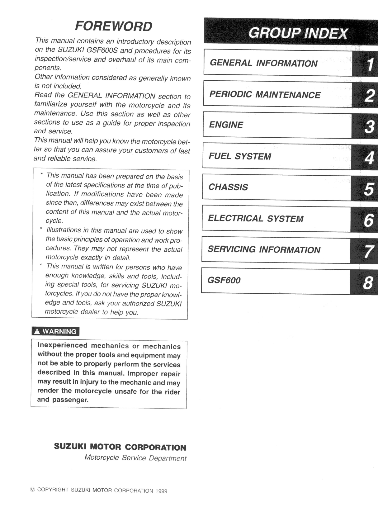 2000-2005 Suzuki GSF600 Bandit service manual Preview image 2